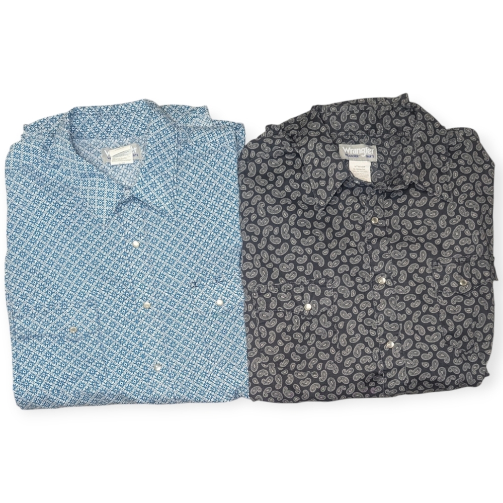 2 Wrangler Rancher Pearl Snap Button-up Western Style Shirt Size XL Tall